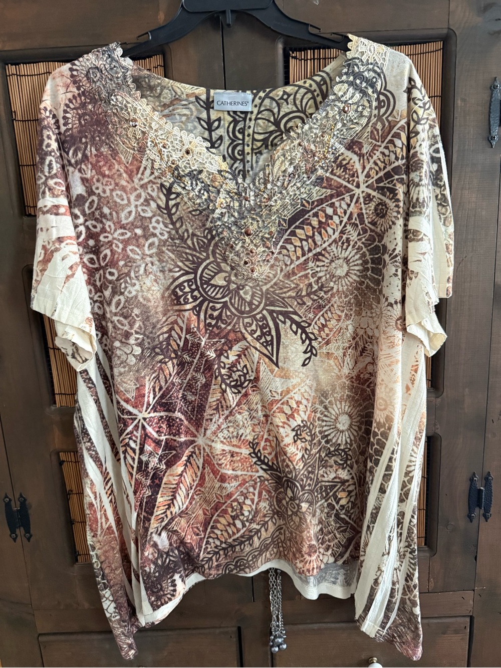 Catherines Fall Colored V-Neck Embellished Women's Top